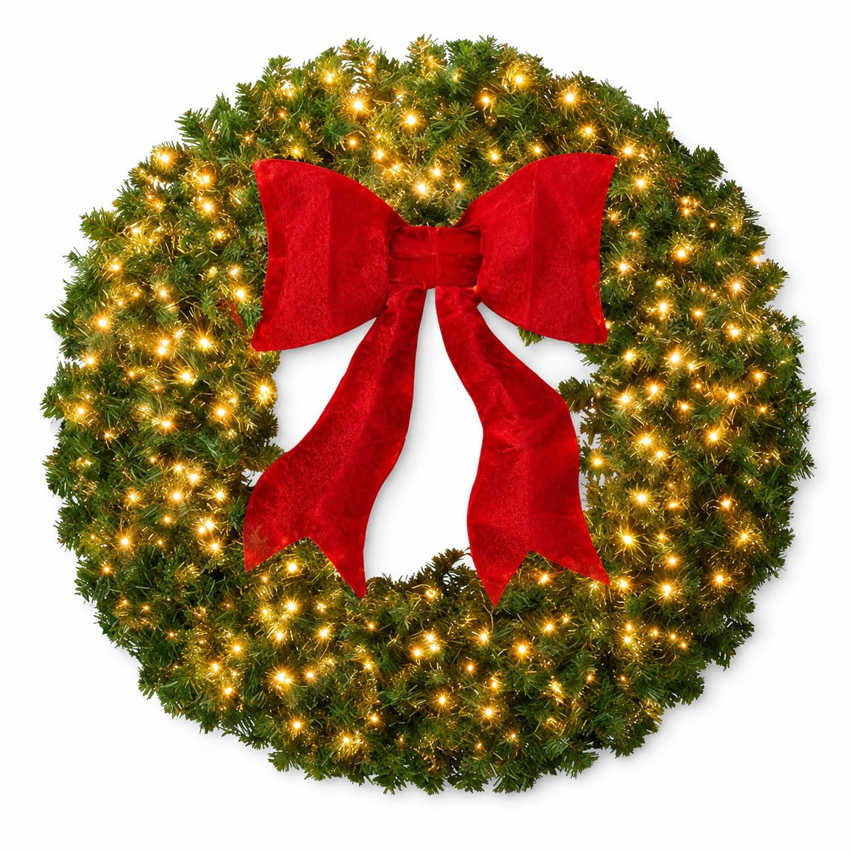 36in Large Pre-Lit Christmas Wreath with Bow, Artificial Greenery