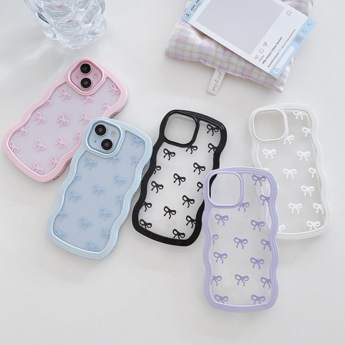 QLTYPRI Bow Case for iPhone 13/iPhone 14 Wavy Fame, Pink