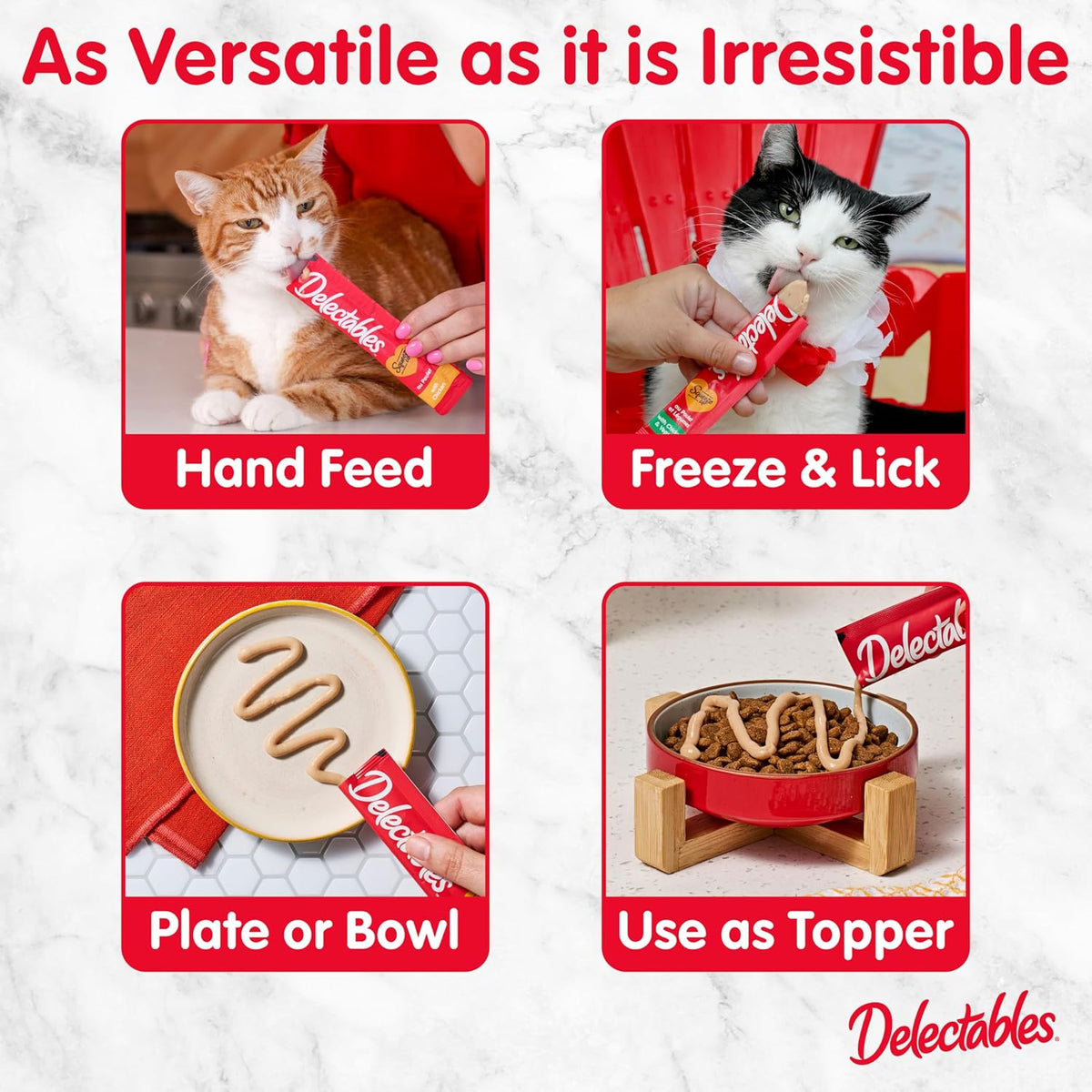 Delectables Squeeze Up Variety Pack, Creamy Squeezable Puree, Lickable Wet Cat Treats, Grain Free, No Added Fillers, No by-Products, No Added Preservatives, 0.5 Ounces Tube, 72 Tubes Total