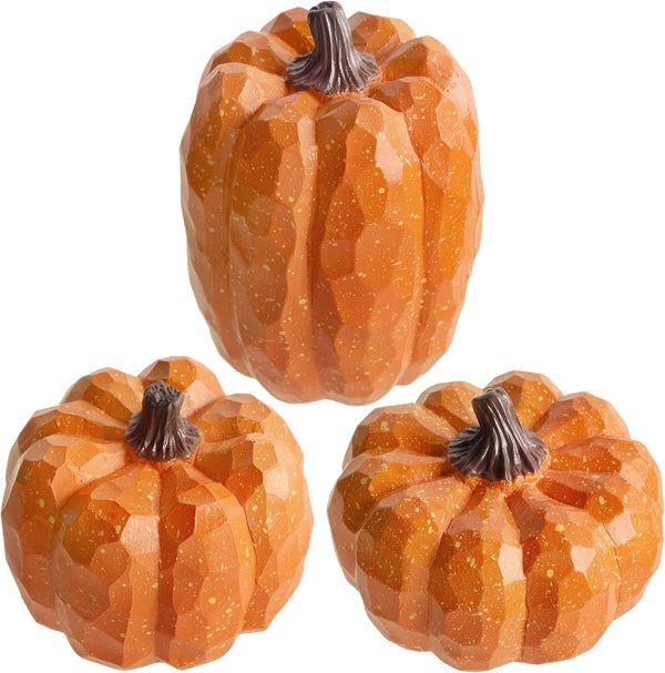 winemana Artificial Pumpkins Decor Orange Pumpkin Fall Decoration, Set of 3 | Resin, Thanksgiving Table Centerpiece Decor, For Home Mantel Porch Office, Autumn Harvest Decorations