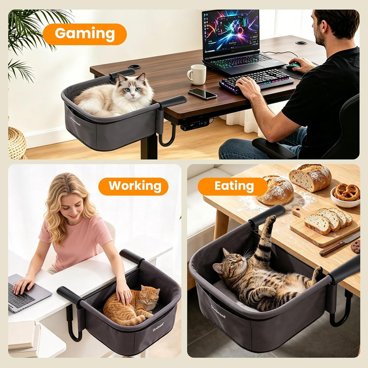 X-Large Cat Desk Bed for Large Cats Up to 50lbs, Heavy Duty Desk Attachment