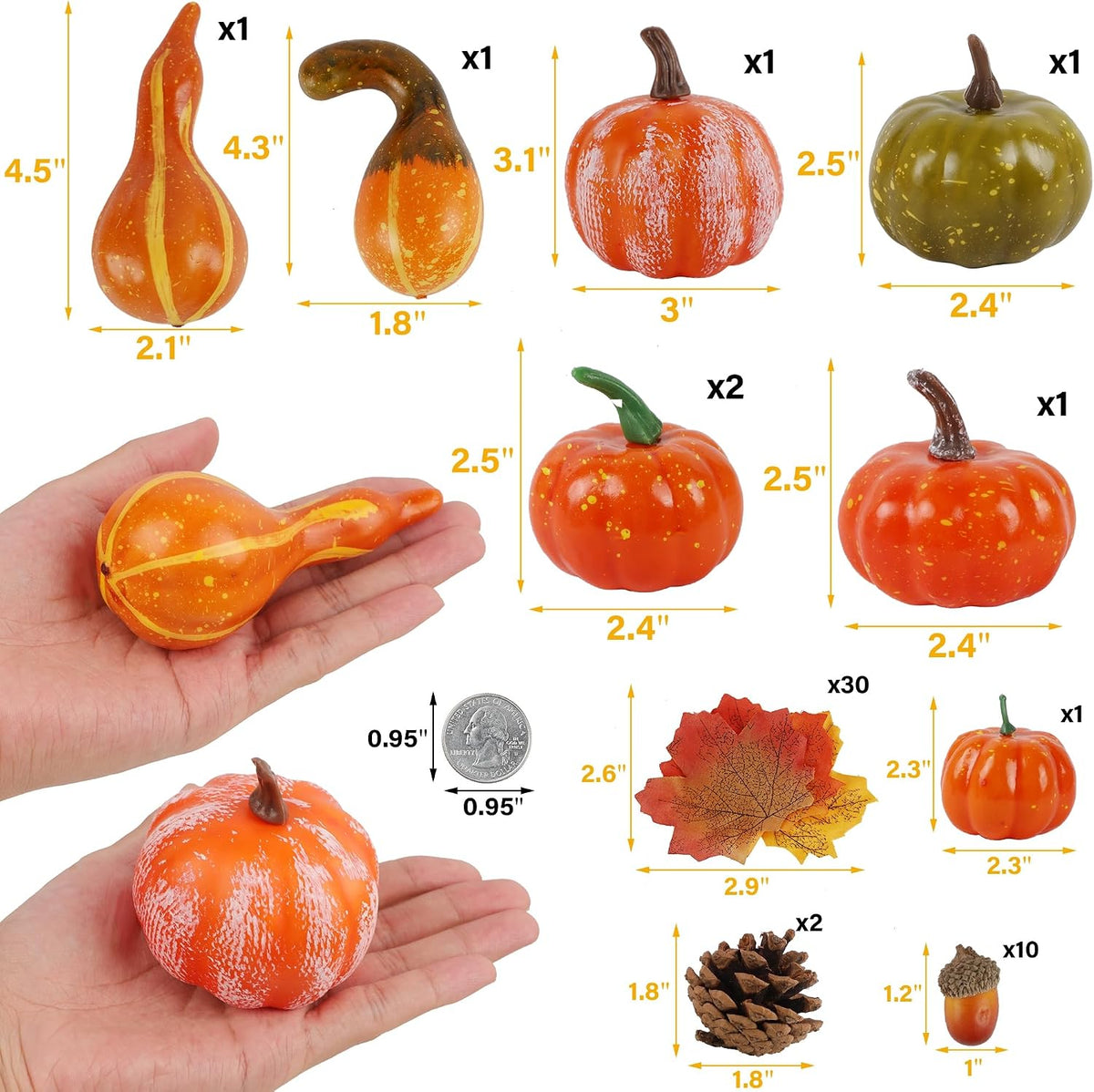 winemana Fall Decorations for Home Mini Pumpkins Gourds & Leaves Set
