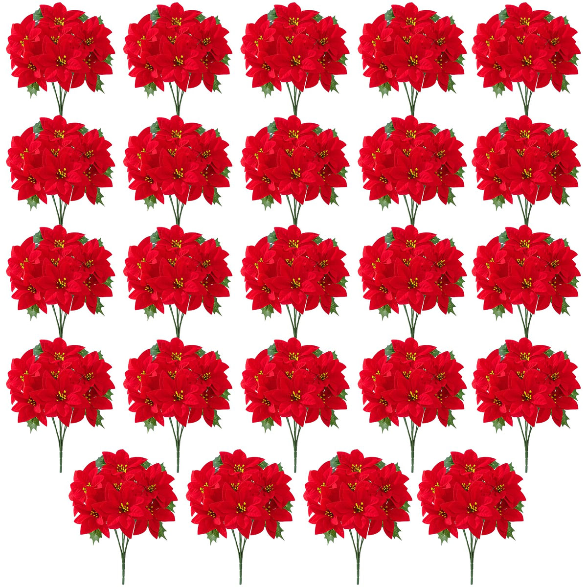 6 Pack Poinsettias Artificial Christmas Flowers Fake Red Poinsettias Flower