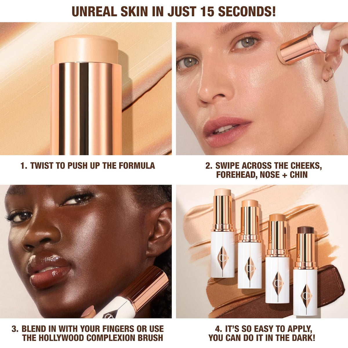 Charlotte Tilbury Unreal Skin Tint & Sheer Glow Hydrating Foundation Stick - Cream Foundation Makeup with Sheer-to-Light Coverage & a Buildable Formula - Blurring, Smoothing & Nourishing