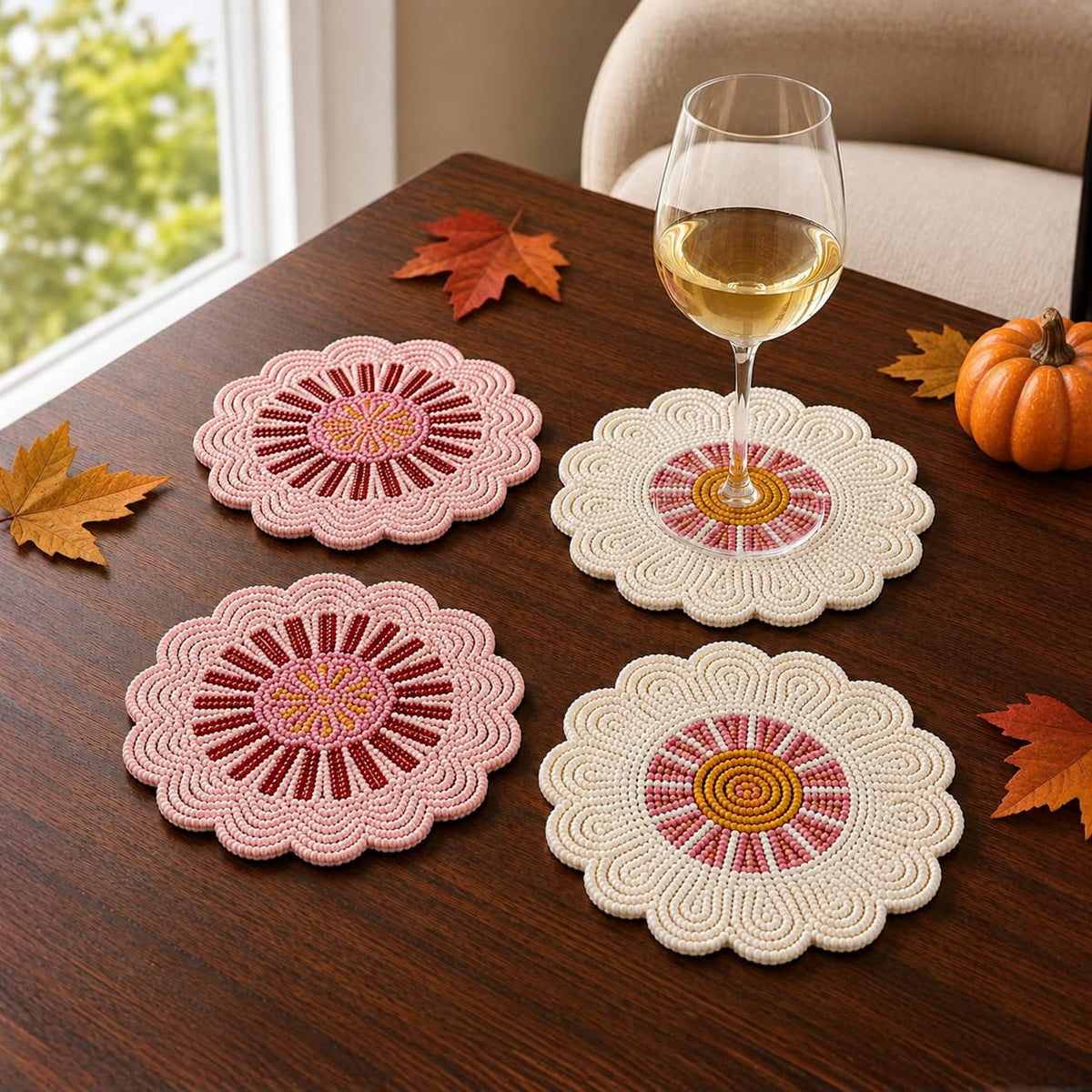 Folkulture Fall Coasters Set of 4, Boho Fall Table Decor
