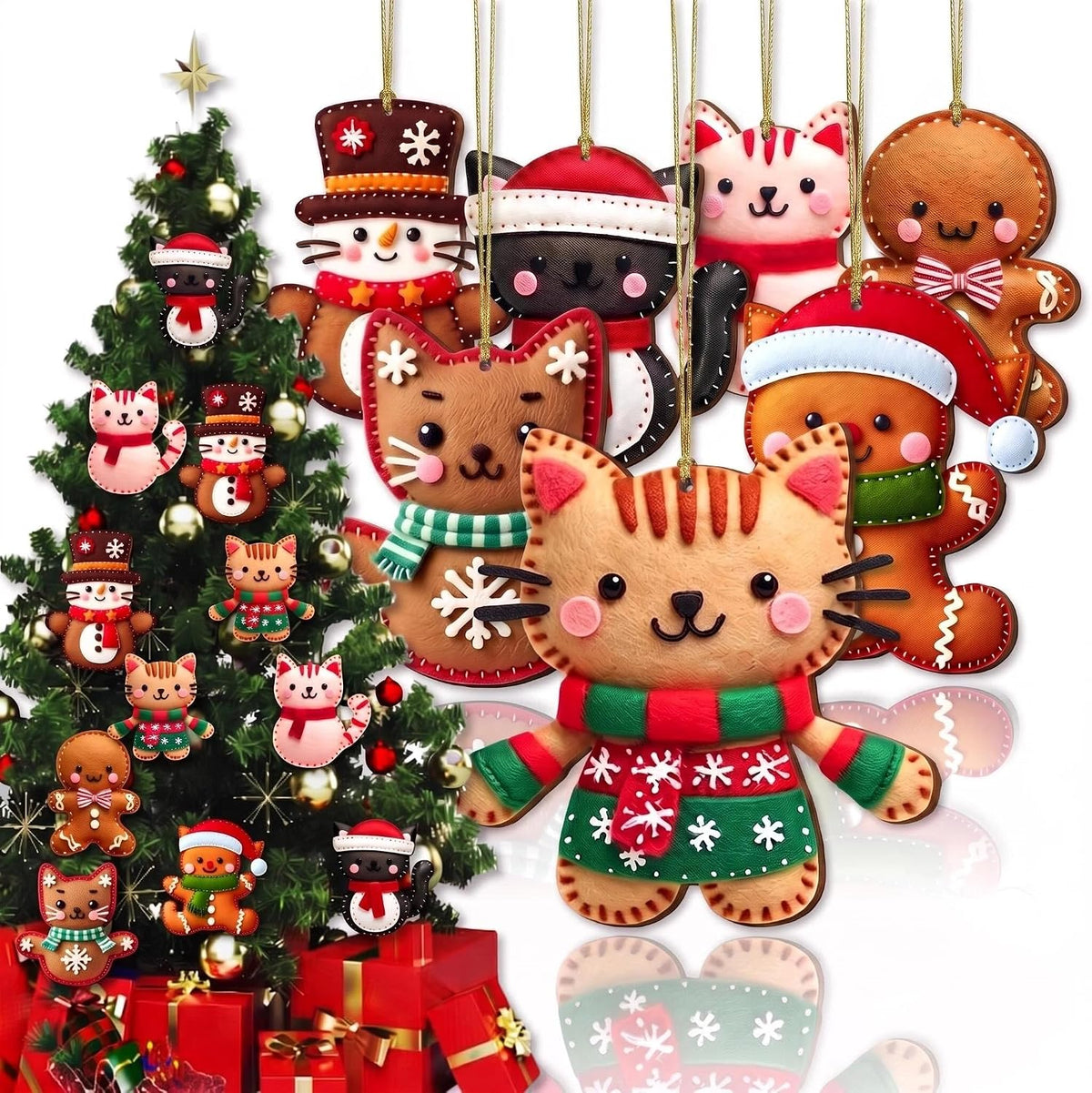 16Pcs Gingerbread Cat Christmas Ornaments