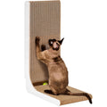 EHEYCIGA Cardboard Cat Scratcher for Indoor Kitten Cats, 19 Inch L Shaped Vertical Cat Scratching Board with Ball Cat Toy, Small Cat Scratcher Pad, Brown