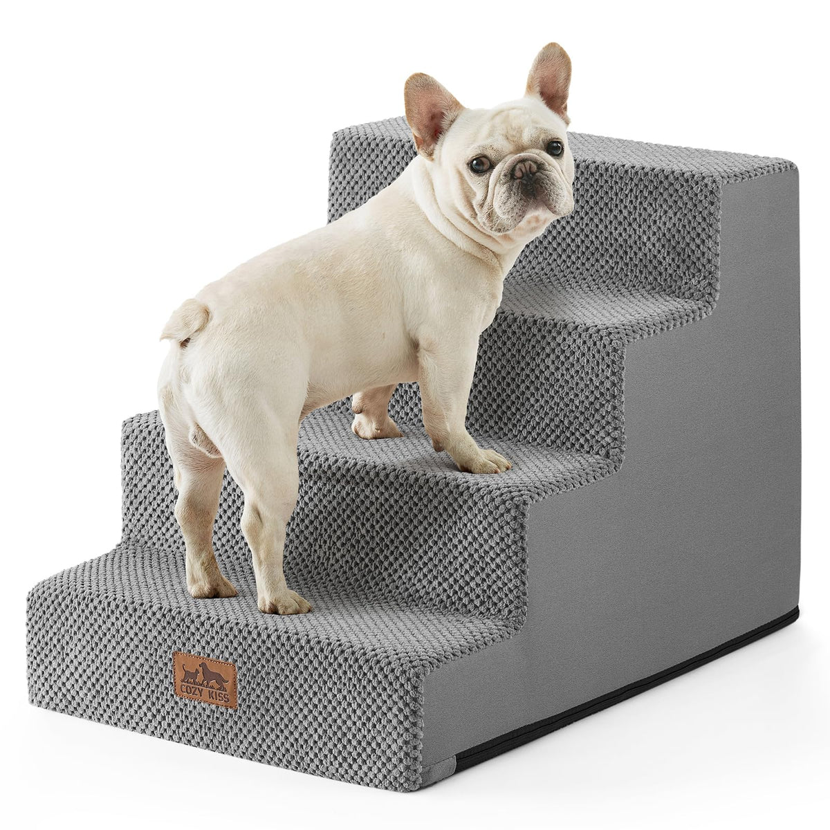 COZY KISS Dog Stairs for Small Dogs, 5 Tier Wider Pet Stairs for High Beds, 23.6" H Non-Slip Dog Steps for Old Cats, Puppies, Small Medium Dogs, 19.7x29.5x23.6 inch, Beige