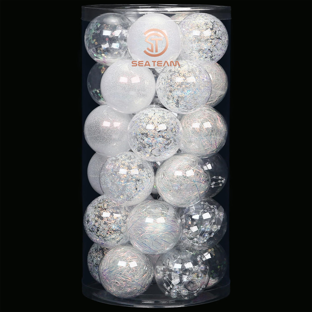 Sea Team 30-Pack Clear Christmas Ball Ornaments with Fillers, Champagne