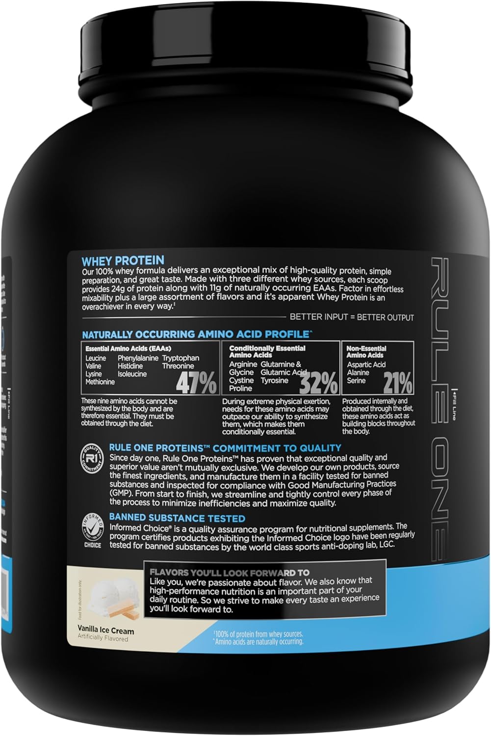Rule 1 Proteins Whey Protein Powder, Vanilla Ice Cream, 68 Servings | 24g Fast-Acting Protein from All-Whey Sources with Naturally Occurring EAAs & BCAAs for Workout Recovery or Anytime Use