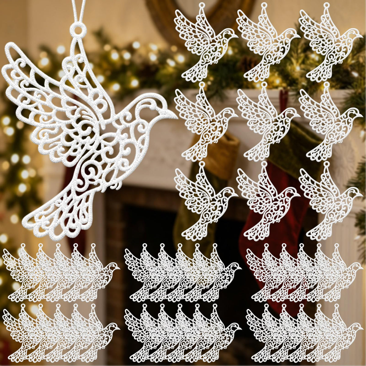 Lunmon 48 Pcs Crocheted Angel Ornaments for Christmas Tree, White Doilies