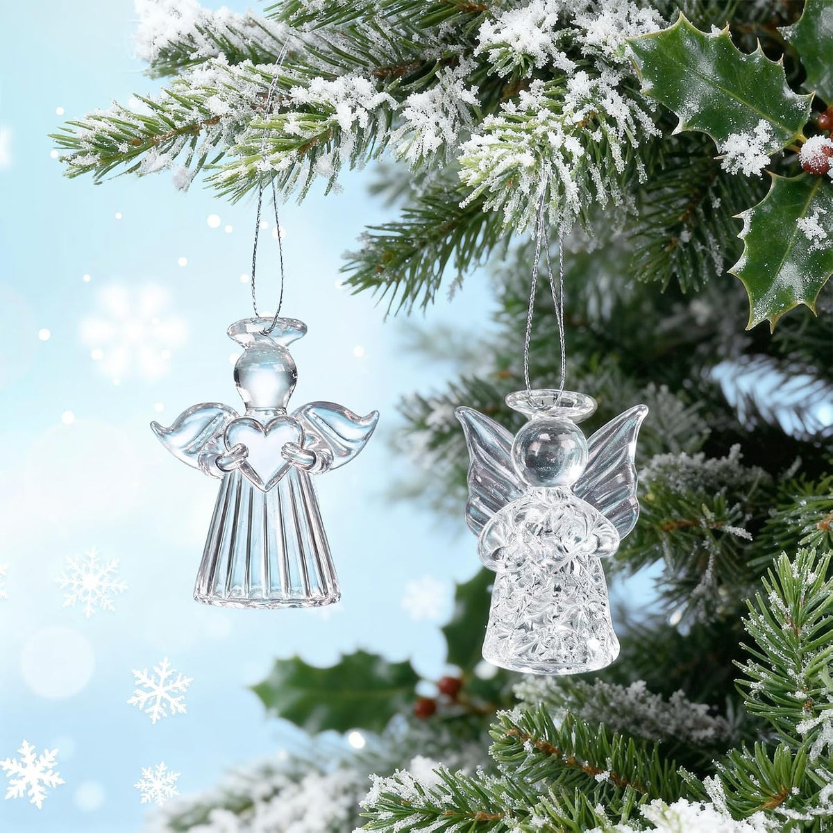 Naler 12 Pcs Christmas Mini Angel Ornaments, Clear Glass