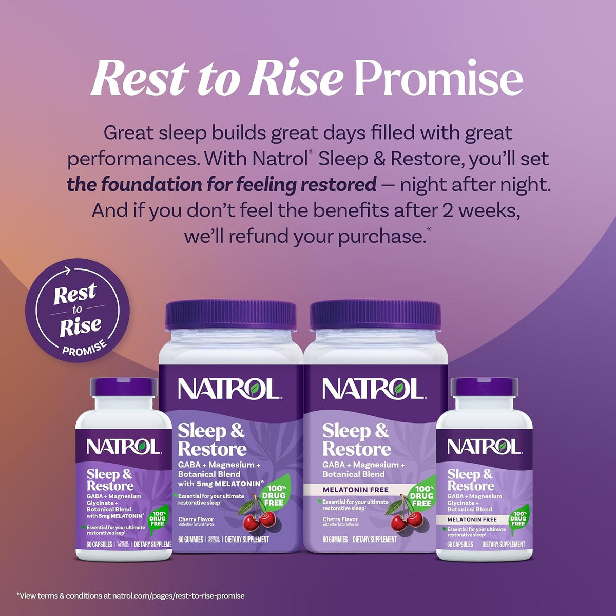 Natrol Sleep & Restore Magnesium Glycinate Blend Gummies, Cherry, 60 Count | Melatonin-Free, Nightitme Sleep-Aid for Adults, Calm Magnesium Glycinate with GABA, Botanical Blend, 100% Drug-Free