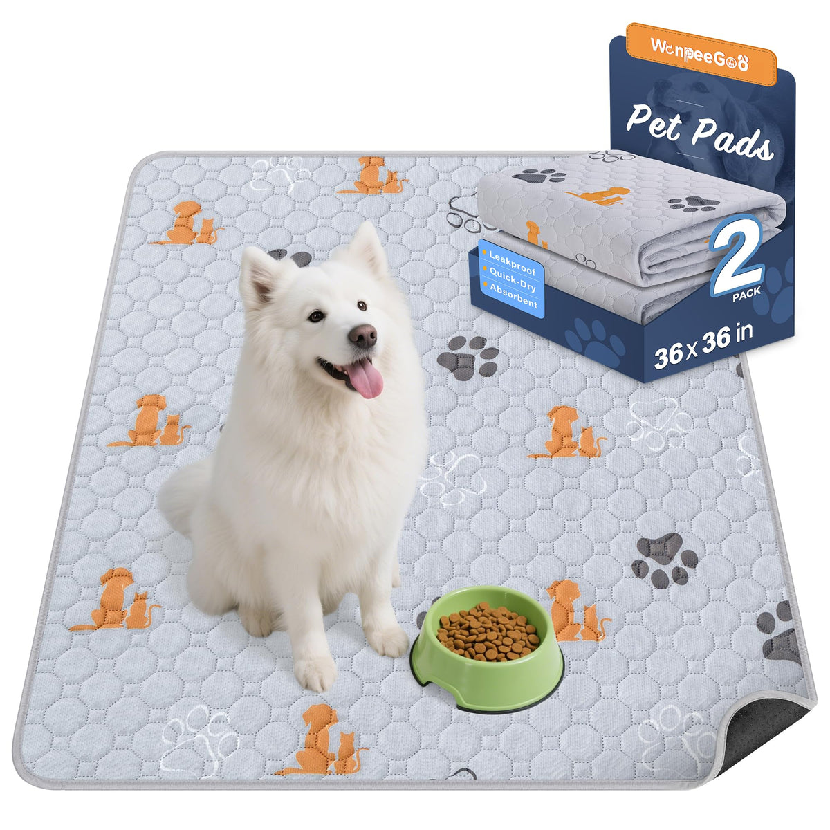 WanpeeGoo Washable Pee Pads for Dogs, Waterproof, 18 x 24 in, 4 Pack, Gray | Super Absorbent, Waterproof and Non-Slip; Washable, Reusable Dog Pads for Crates, Playpens, Floors, Furniture and Travel