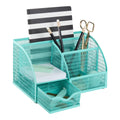 BLU MONACO | Gold Desk Organizer with Drawer | Metal Desktop Caddy with Six Compartments for Office Supplies | Stylish Desk Organizers and Accessories for Home or Office