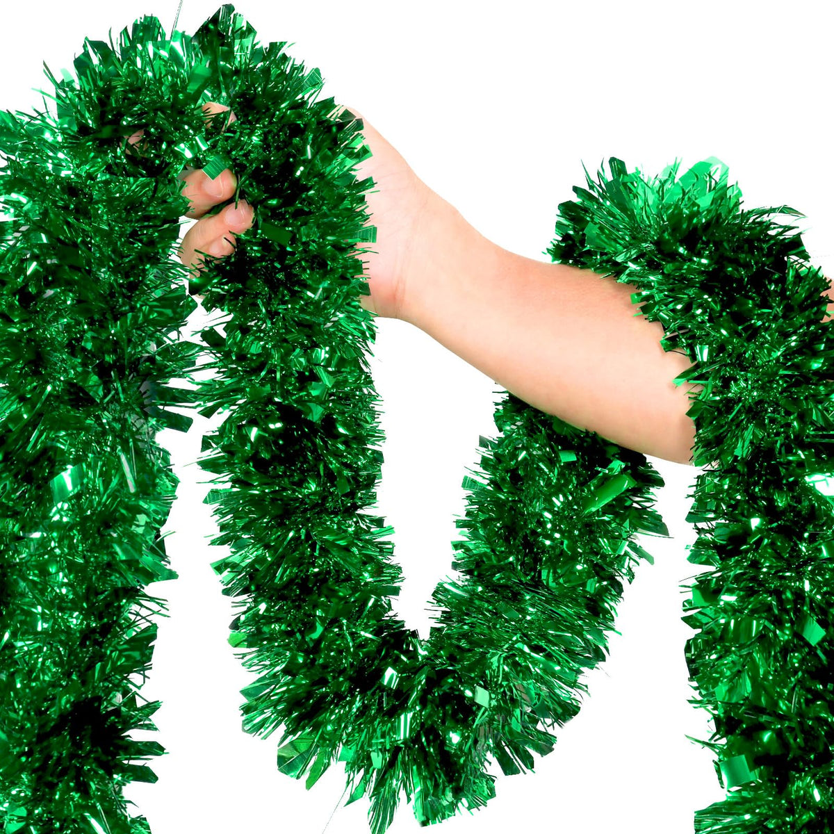 50Ft Red Christmas Garland Decorations,Xams Tinsel Stems Non-Lit Soft Twist Garland Decor for Tree Stairs Railing Front Door Mantle Fireplace Indoor Outdoor Holiday Home