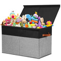 Large Toy Storage Box with Lid, Toy Chest Bin Boxes Basket with Dividers | Sturdy Toy Organizer Bin for Kids, Boys, Girls, Nursery, Living Room, Bedroom, Playroom 25"x13" x16" (Beige and White)