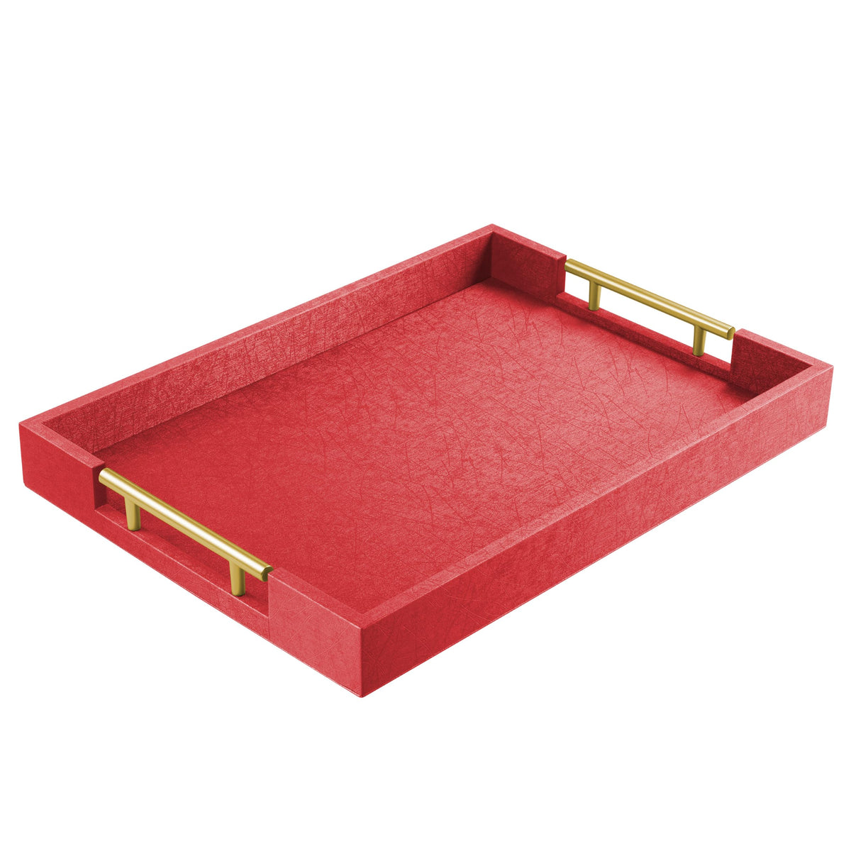 ATZYmolin 17"x12" Leather Serving Tray, Gold Handle Vanity Platter, Beige
