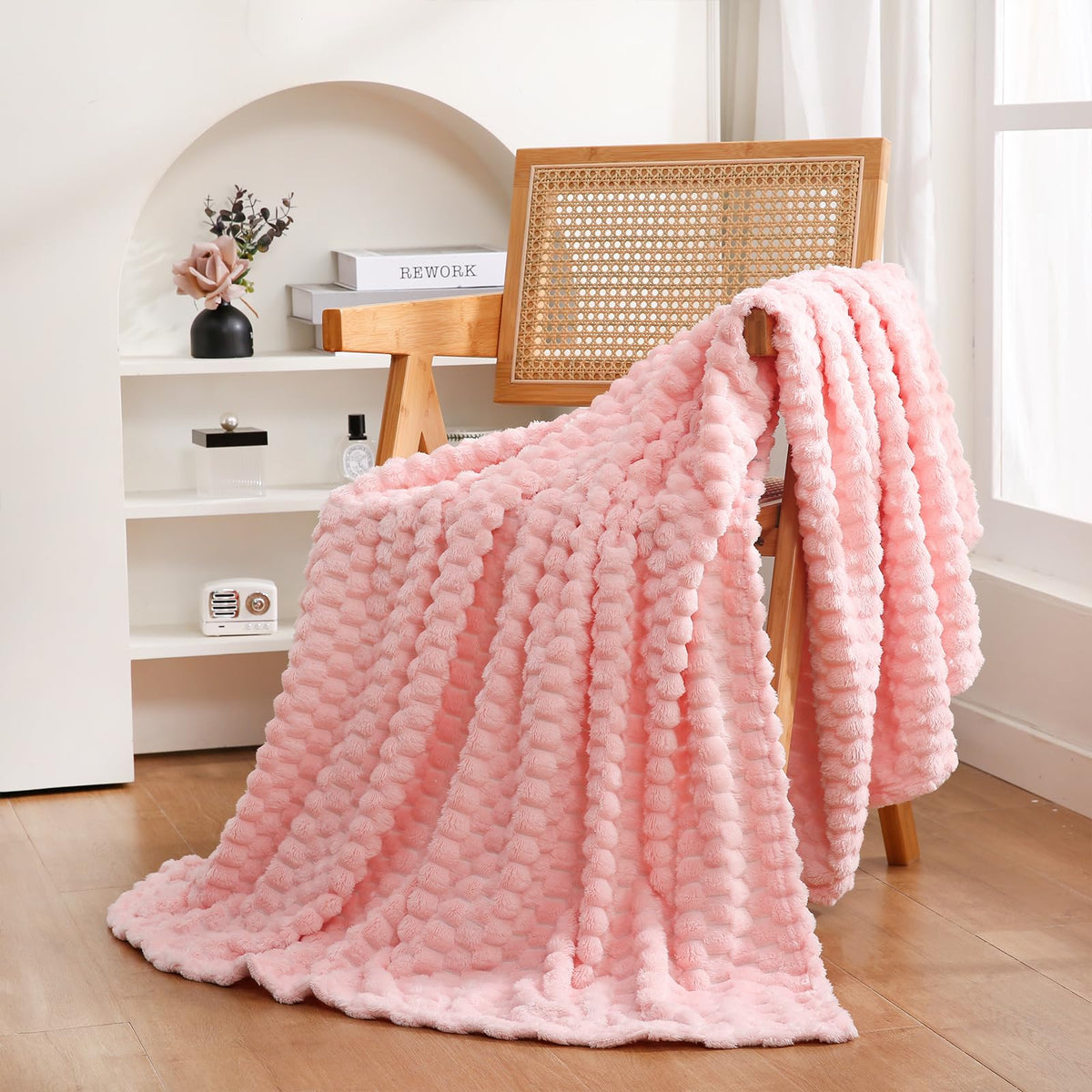 Puncuntex Burnt Orange Throw Blanket 50"×60" Fuzzy 3D Jacquard Decorative