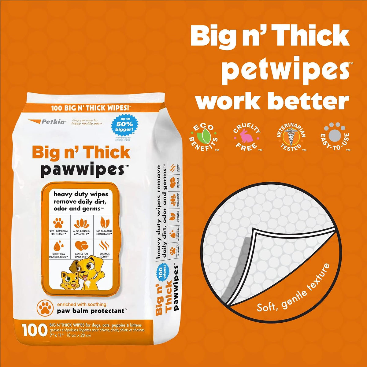 PETKIN Big N Thick PAW Wipes Dog and CAT Wipes
