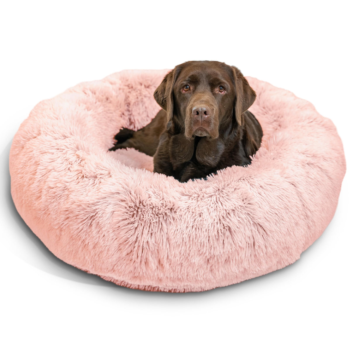 Best Friends by Sheri The Original Calming Donut Dog Bed for Large Dogs up to 100 lbs, Shag Faux Fur, Taupe, Large, 36" x 36"