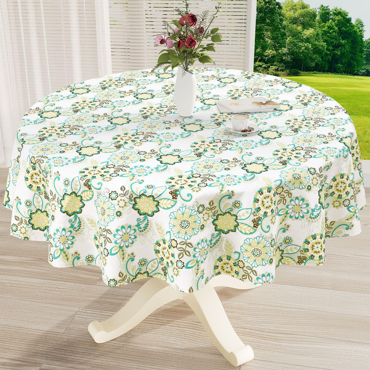 Rectangle Waterproof Vinyl Table Cloth, Wipeable Tablecloth with Flannel Backing, Plastic Table Cover for Fall, Thanksgiving (Pumpkin, 52" x 70")