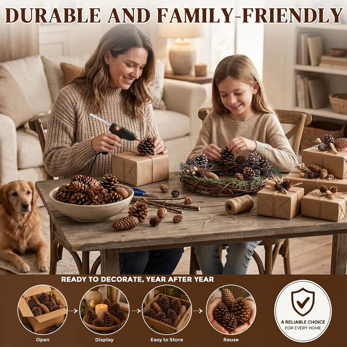 50 PCS Large Natural Pinecone Ornaments, Pine Cones Bowl Fillers