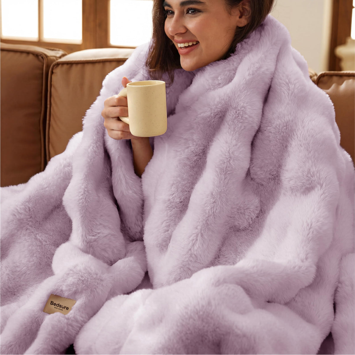 Bedsure Fluffy Bubble Faux Fur Throw Blanket, 50"x60", Cream