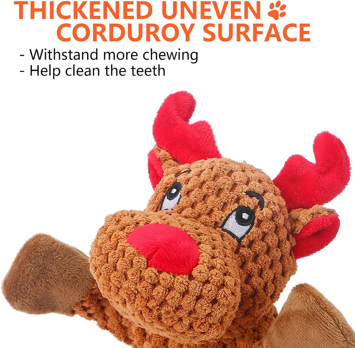No Stuffing Dog Christmas Toys with Squeakers, Crinkle Xmas Plush Dog Toys for Large Medium Small Dogs, Durable Interactive Dog Toys for Puppies, Reindeer