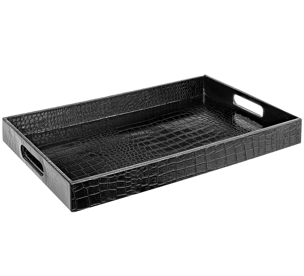 Home Redefined 17.5"x12" Gold Glossy Crocodile Faux Leather Serving Tray Beautiful Modern Elegant Decorative Tray with Handles Ottoman Coffee Table Tray for All Occasion's