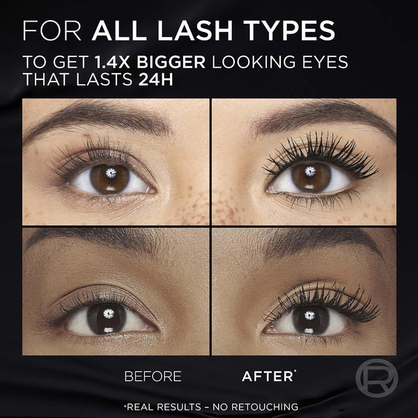 L'Oreal Paris Voluminous Panorama Mascara, Volumizing and Lengthening Formula, Longwear, Smudge-Resistant and Washable, All Night Black Mascara, 0.33 Fl Oz
