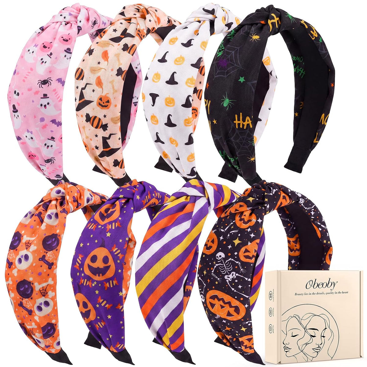 obeoby 8 Pack Halloween Headbands, Halloween Hair Accessories Gifts