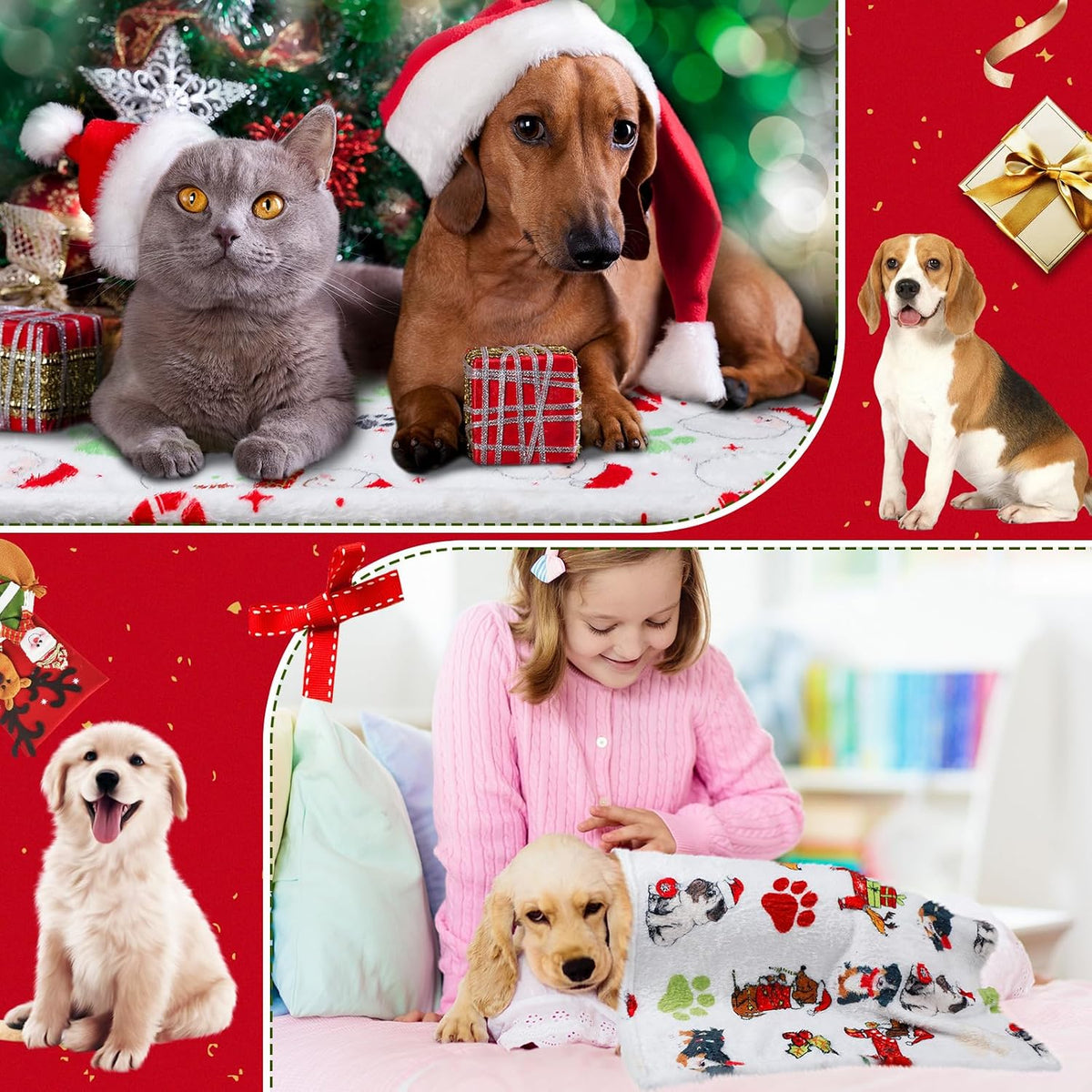 Abbylike 3 Pcs Christmas Dogs Blanket for Small Medium Puppy 30 x 20 Inch