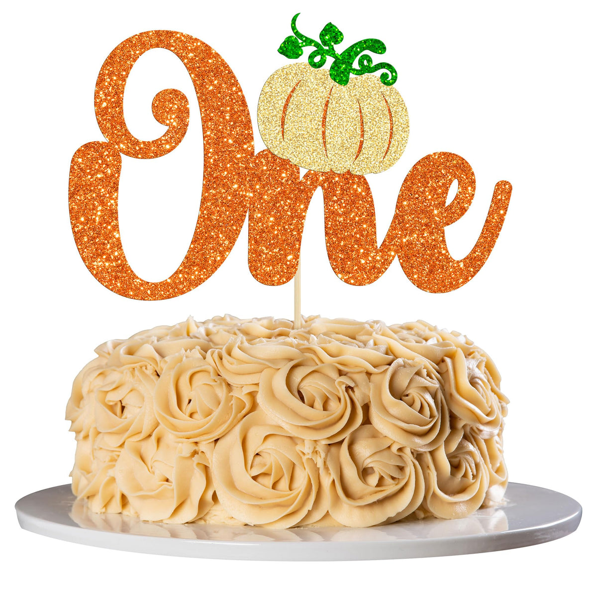 24pc Little Pumpkin Cupcake Toppers - Glitter Pumpkin Cupcake Picks - Baby Shower Decorations - Fall Harvest Theme - Kids Birthday Party Supplies