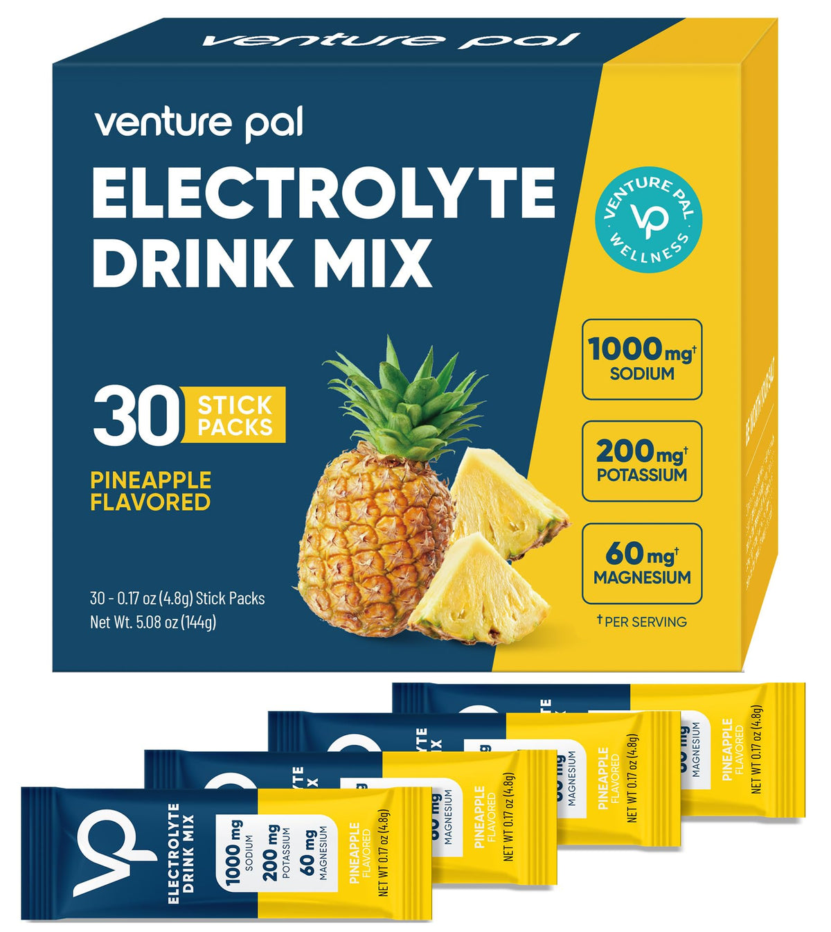 Venture Pal High Sodium Sugar Free Electrolytes Powder Packet, Zero Calories Hydration Packets with Vitamin, Sodium, Potassium & Magnesium, Electrolyte Drink Mix, Vegan, Keto Friendly, 16 Count