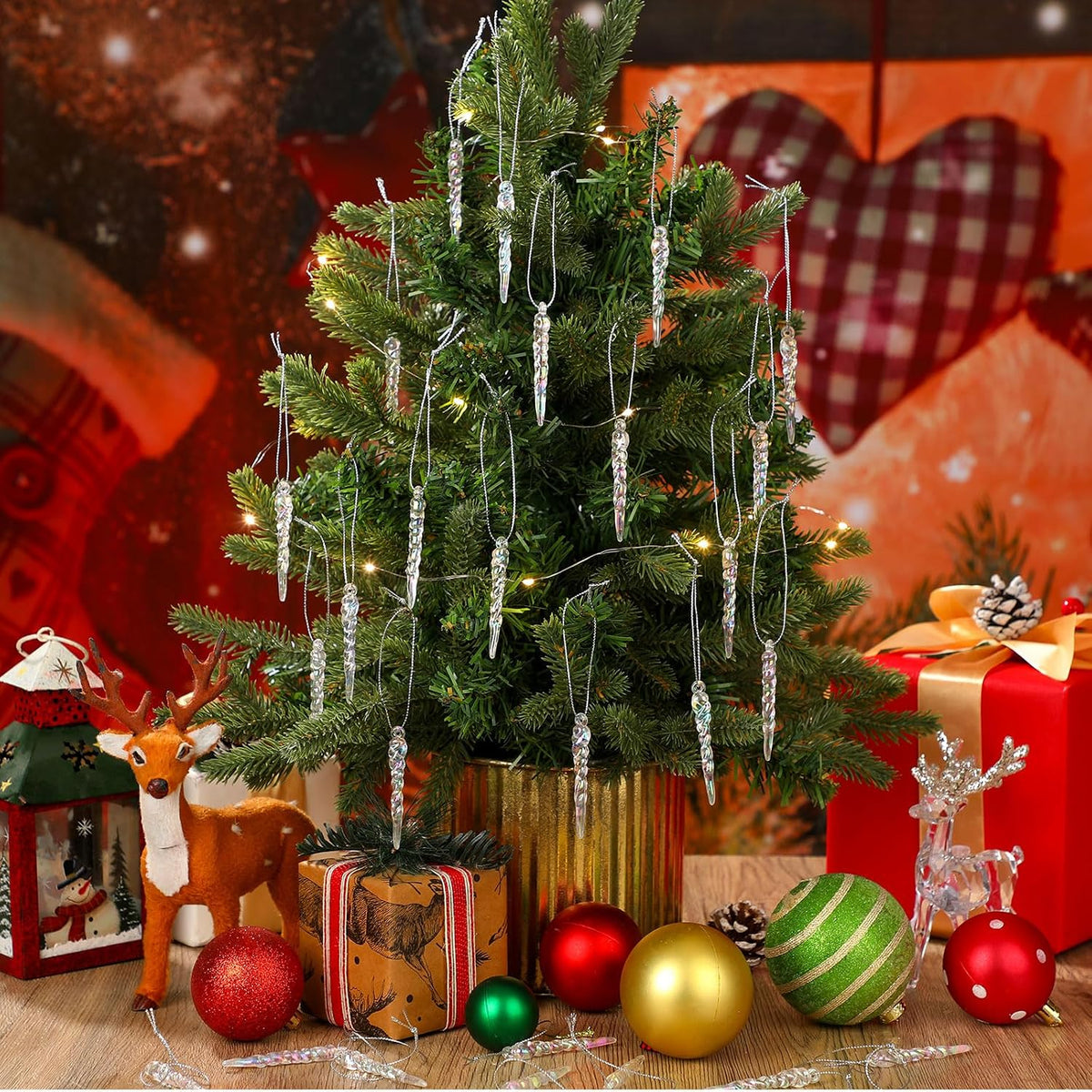 Cinnvoice 36 Pcs Iridescent Christmas Icicle Ornaments for Christmas Decor