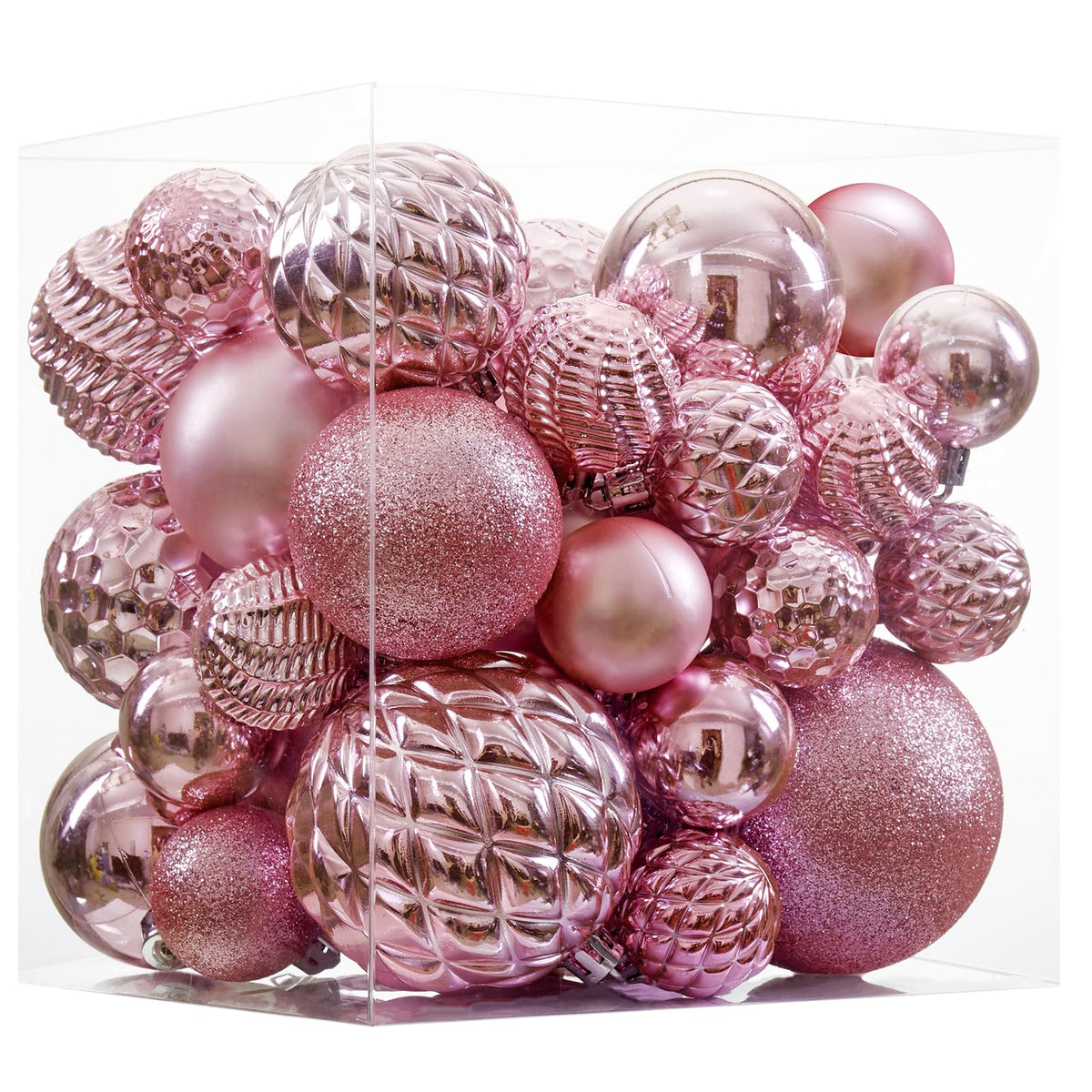 Christmas Balls Ornaments -36pcs Shatterproof Christmas Tree Decorations with Hanging Loop for Xmas Tree Wedding Holiday Party Home Decor,6 Styles in 3 Sizes(Rose Gold)
