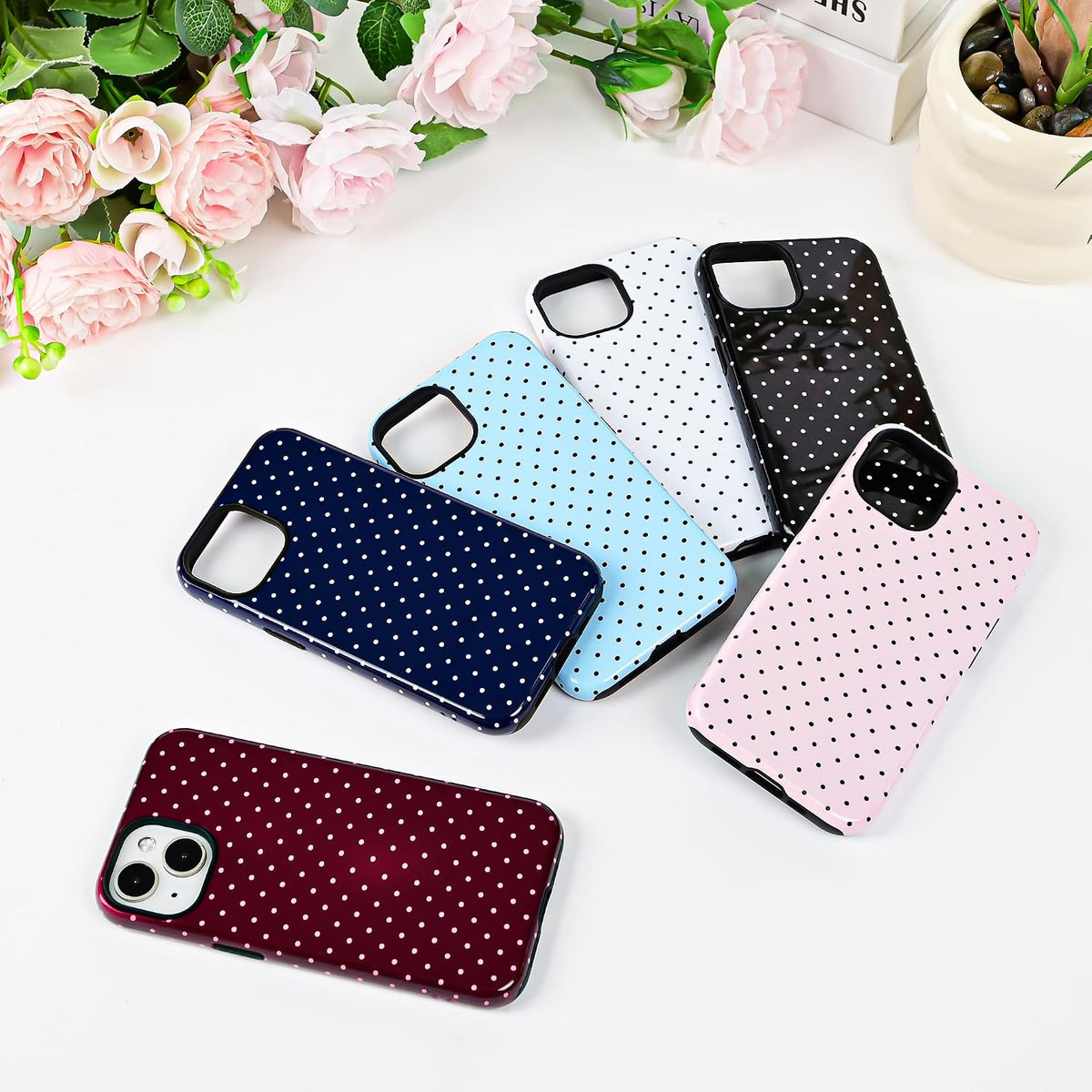 Polka Dot Pattern Phone Case for iPhone 13/14 6.1", Wine