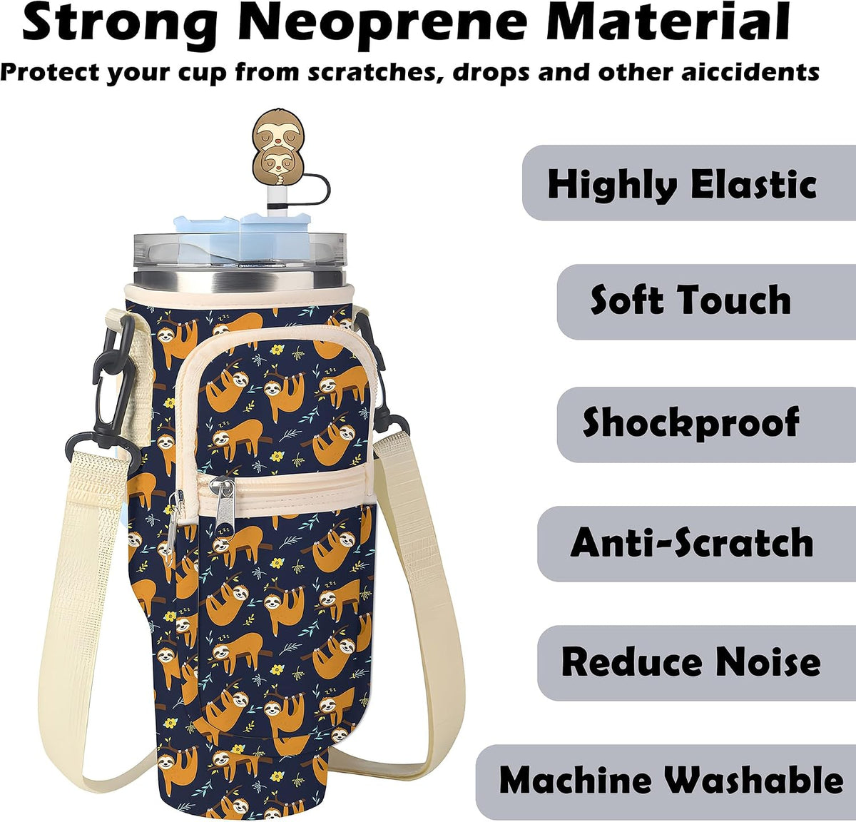 Stanley Cup Bag, Cup Holder for Stanley 30oz/40oz Tumbler with Handle, Stanley Carrier Bag with 4Pcs Cute Straw Topper for Stanley Cup Accessories