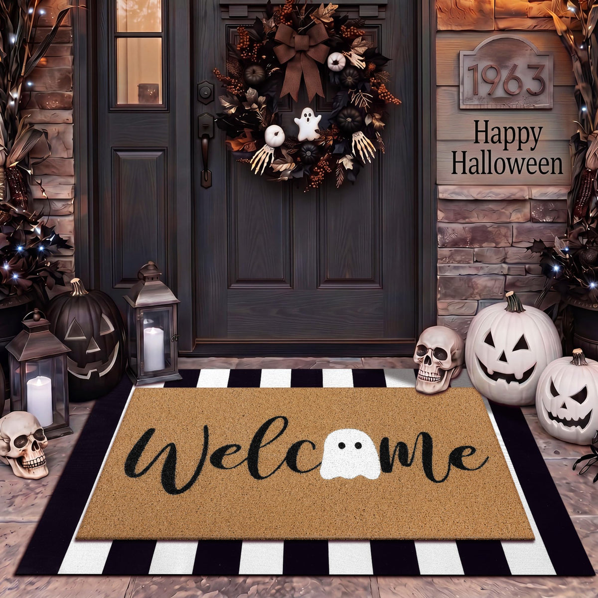 Tinideya 2 23.6 X 35.4 Inches Plaid Ghost Red Brown | Layered Coir Doormat Set, Non Slip Backing for Outdoor Entryway, Buffalo Plaid Seasonal Design, Front Porch Home Decor