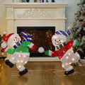 Set of 2 Lighted Snowmen Christmas Decorations, Pre-Lit 2D Tinsel Cute Snowman Snowball Fight with Lights, Light Up & Plug in for Indoor Outdoor Xmas Winter Holiday Yard Lawn Garden Decor