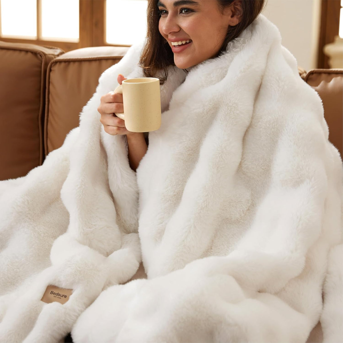 Bedsure Fluffy Bubble Faux Fur Throw Blanket, 50"x60", Cream