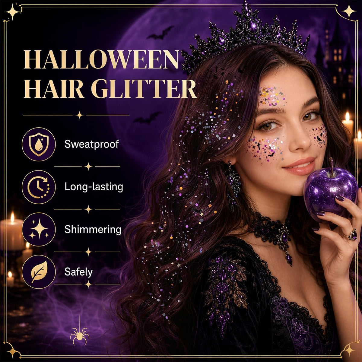 Halloween Body Glitter Stick for Face and Hair, Bat Cross Ghosts Sequins