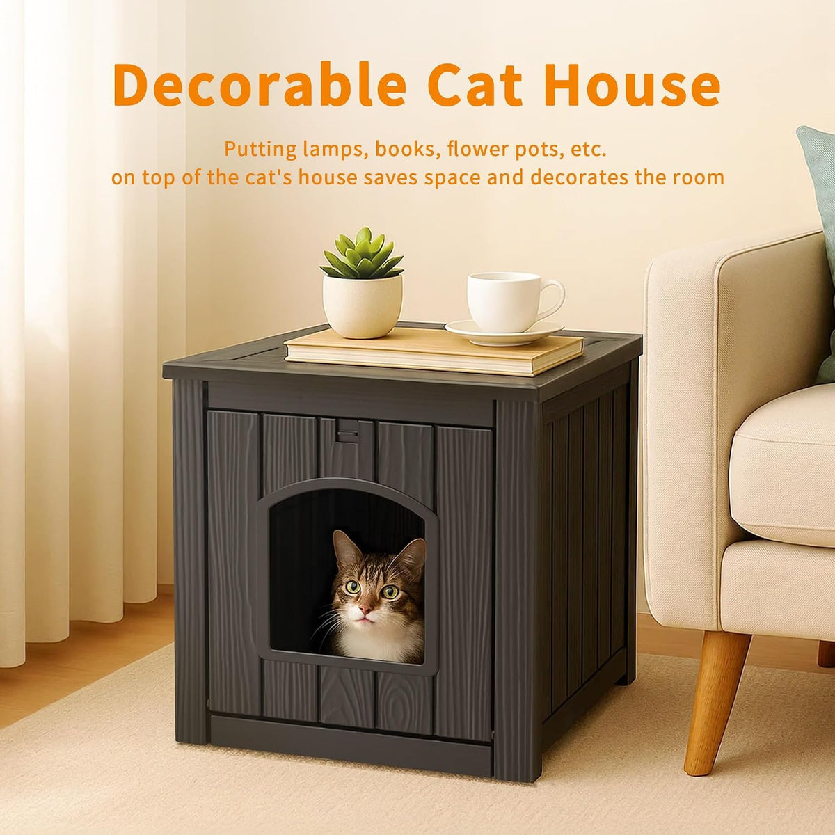 DRATO Outdoor Cat House -Weatherproof Resin Cat Houses for Cats, Durable, Easy Assembly,cat Igloo Outdoor，Durable & Insulated Shelter for Garden, Patio, or Backyard（Black，18.46 * 23.62 * 21.42）
