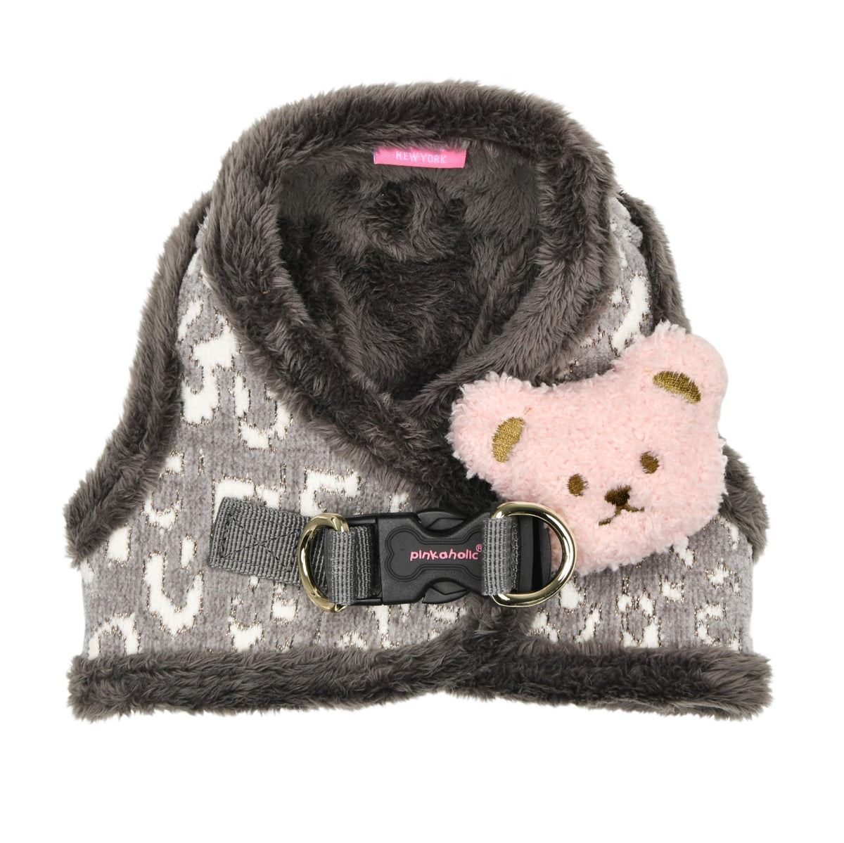 Pinkaholic New York Lidia Vest Dog Harness Step-in Warm Winter Flower Pattern for Small Dog, Light Grey, Large