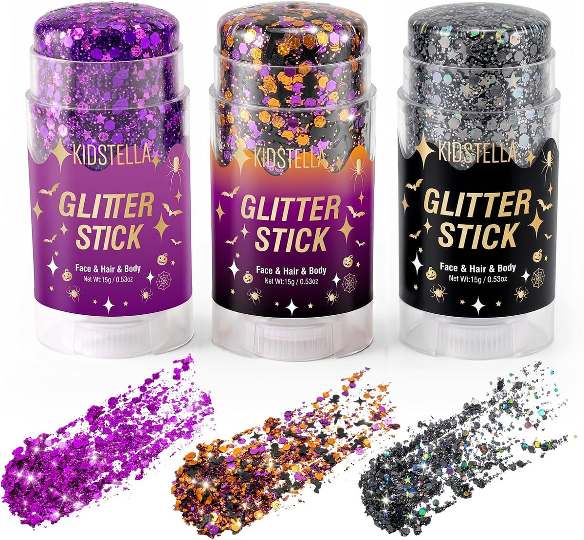 Halloween Body Glitter Stick for Face and Hair, Bat Cross Ghosts Sequins