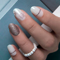 CurvLife Short Oval Chrome Nude Press On Nails, Champagne Pearl, Soft Gel | 32PCS 16 Sizes, Salon-Quality Natural Fake Nails, Curved Fit, 7-14 Day Glue-On Wear, Reusable Stick-On Nails, Press-On Kit