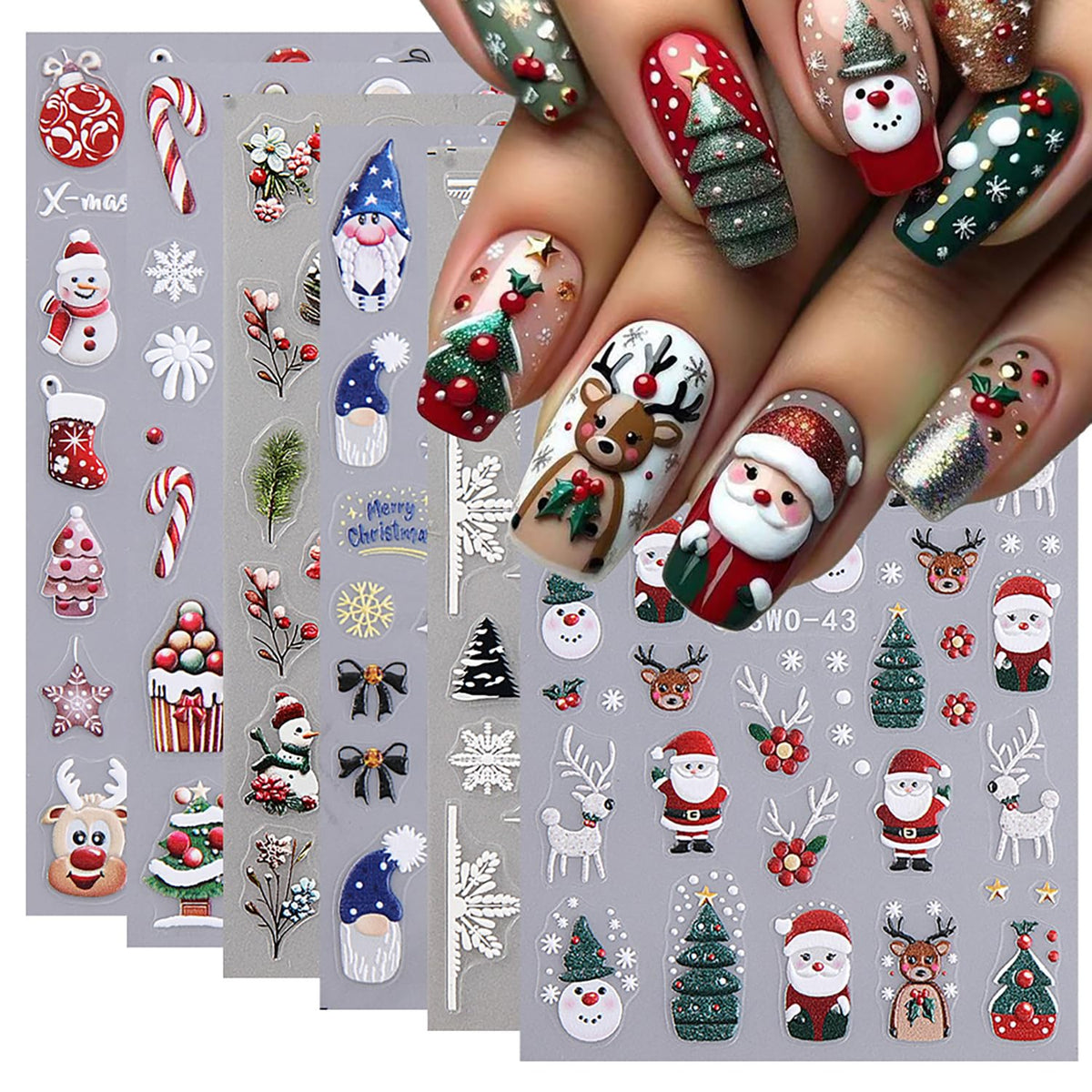 Halloween Nail Art Stickers Cute Ghost Pumpkin 3D Self-Adhesive Nail Decals Bat Cat Skull Designs Nail Decorations Halloween DIY Manicure Supplies for Women Girls&Kids 6Pcs