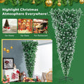 DORTALA Pre-Lit Upside Down Christmas Tree, 7.5 FT Snow Artificial Inverted Xmas Tree with 1100 Branch Tips, 400 Warm LED Lights, 8 Lighting Modes, Foldable Metal Stand, Green