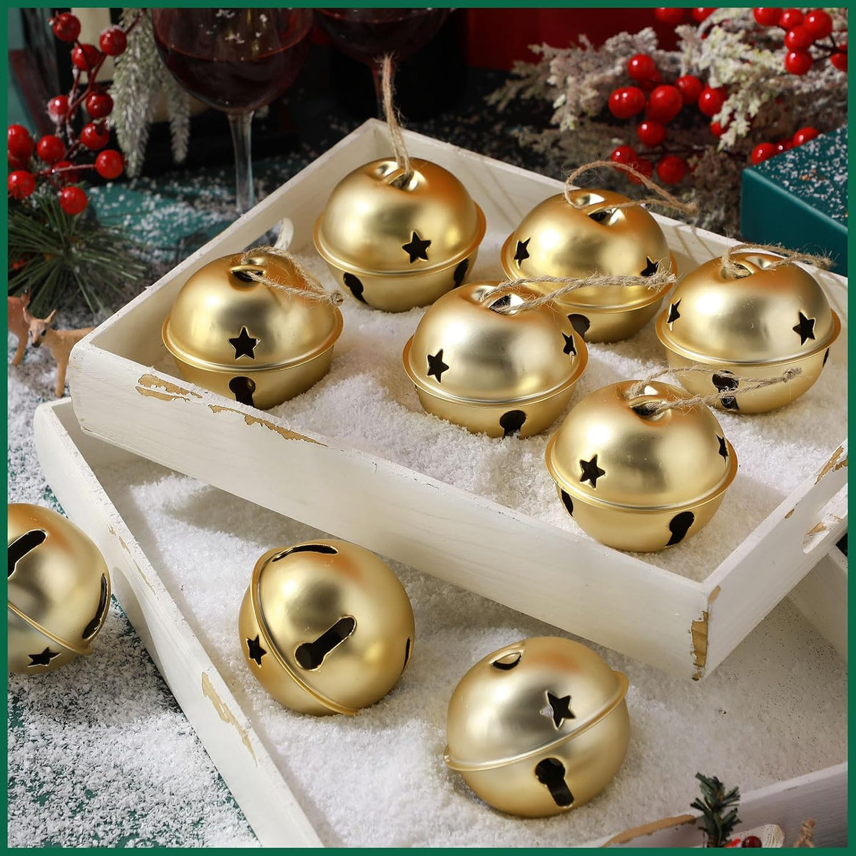 Zhengmy 16 Pcs Large Christmas Jingle Star Bell Xmas Ornament, Gold
